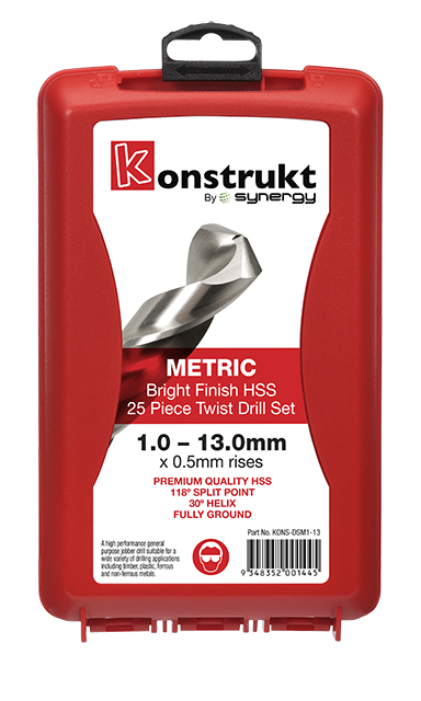 KONSTRUKT DRILL SET METRIC 1.0-13.0 X 0.5MM - 25 PC